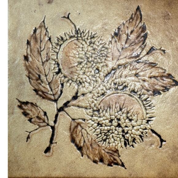 Ceramic Tile Trivet Wall Art Wooden Frame 9" Leaves Autumn Thanksgiving Decor - Picture 4 of 6